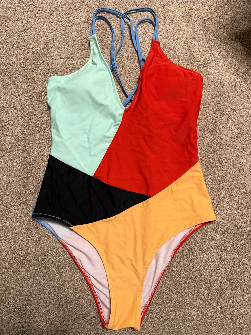 Cupshe Colorblock One-Piece Swimsuit - Mint, Red, Black, Peach